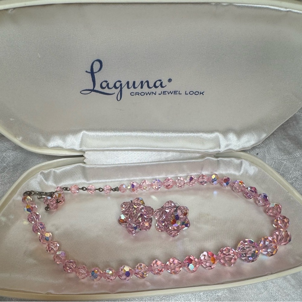 Laguna Pink Beaded Necklace and Earrings Set